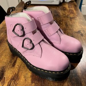 DR. MARTENS Devon Heart Buckle Leather Platform Boots